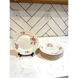 vintage Gibson Roseland stoneware salad desert plates off white pink flowers x6